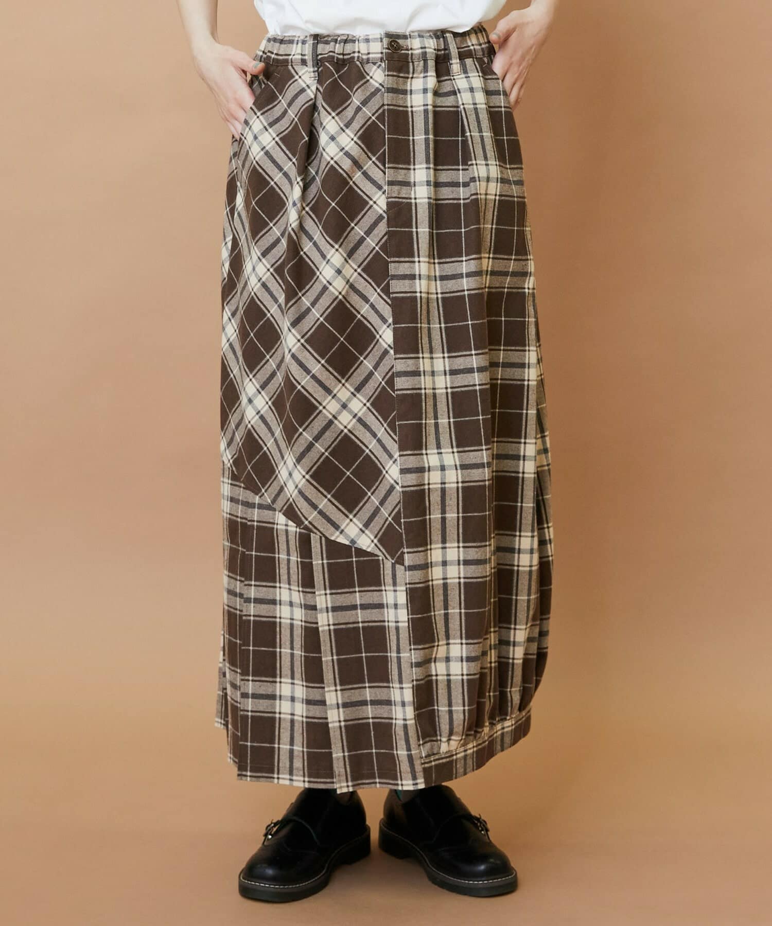 チェックパッチスカート