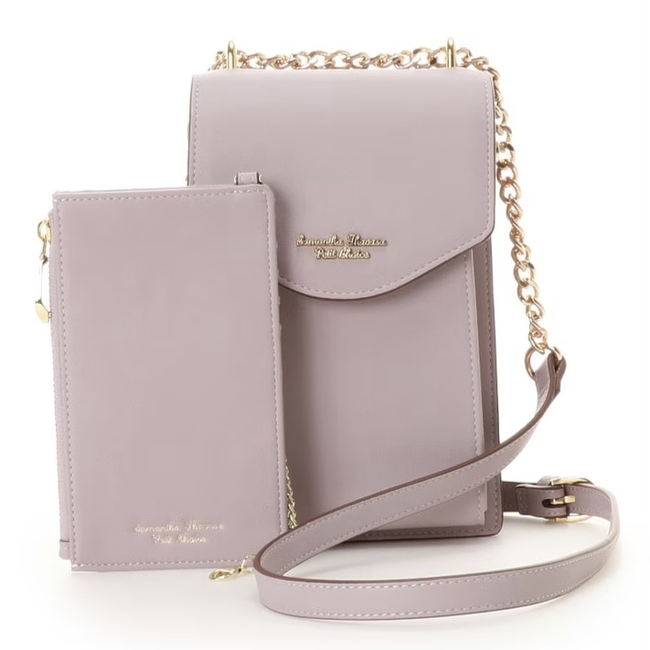 プリーツデザイン　マルチケース付き　スマホショルダー ラベンダー