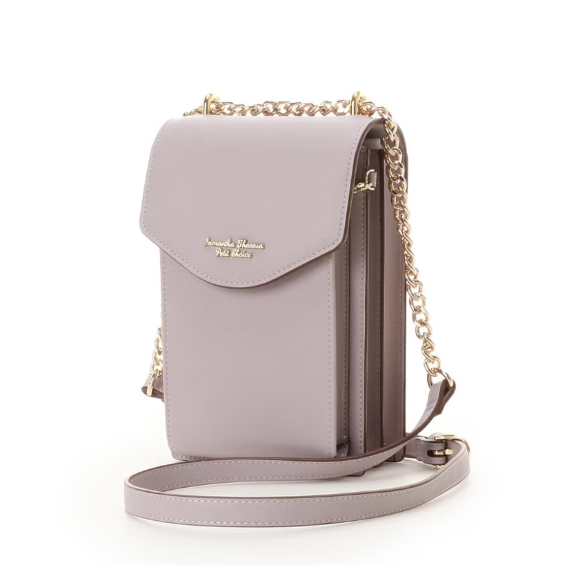 プリーツデザイン　マルチケース付き　スマホショルダー ラベンダー