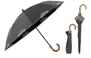 WPC残暑対策で人気の日傘【UVO】（ウーボ）折りたたみ傘　刺繍フラワー　ブラック　旧価格