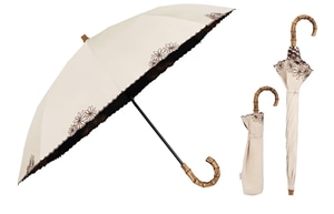 WPC残暑対策で人気の日傘【UVO】（ウーボ）折りたたみ傘　刺繍フラワー　ベージュ　旧価格