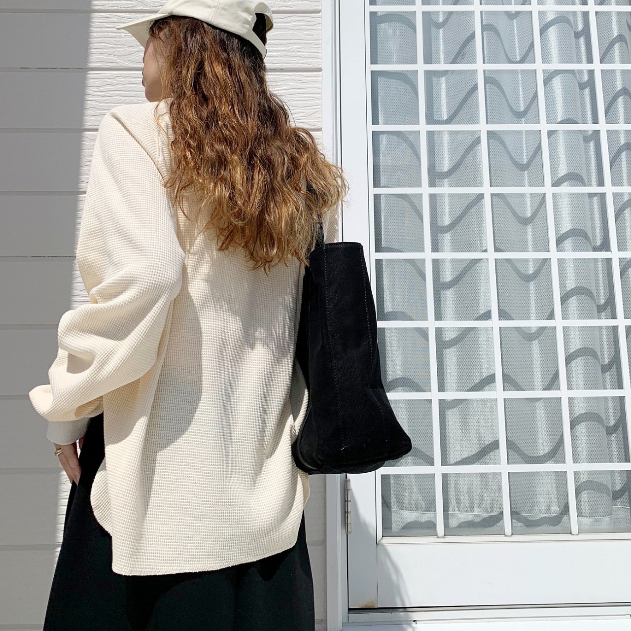 ワッフルボリュームトップス アイボリー Free