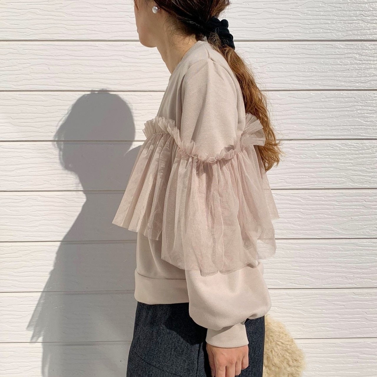 ミニ裏毛フリルトップス ベージュ Free