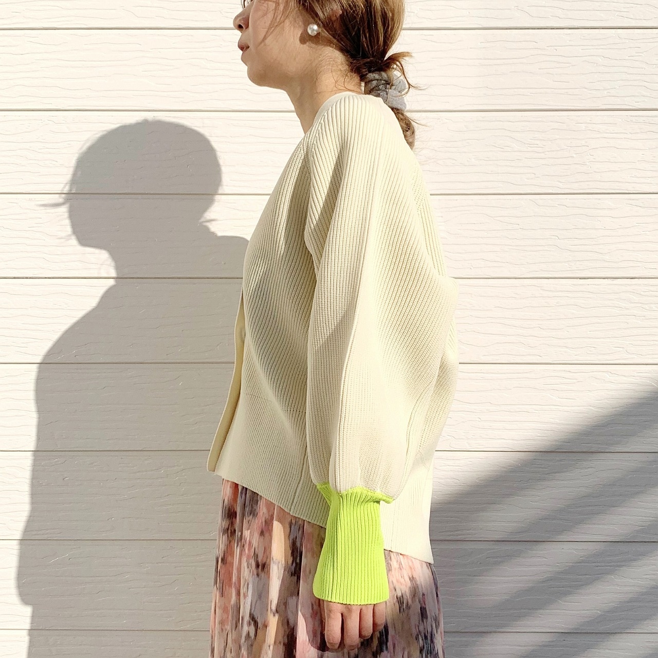 BIGボタン 片畦ドルマンカーデ アイボリー Free