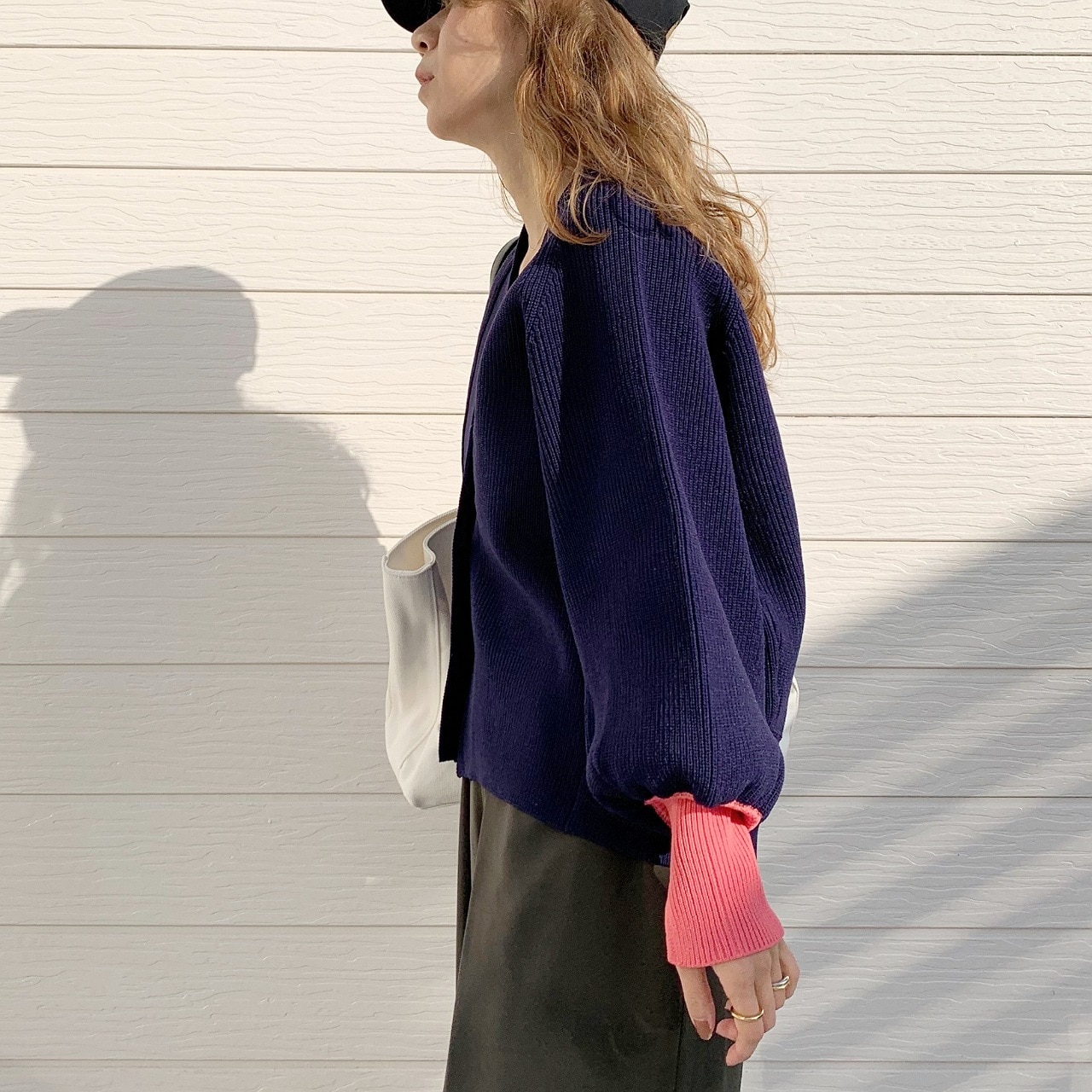 BIGボタン 片畦ドルマンカーデ ネイビー Free