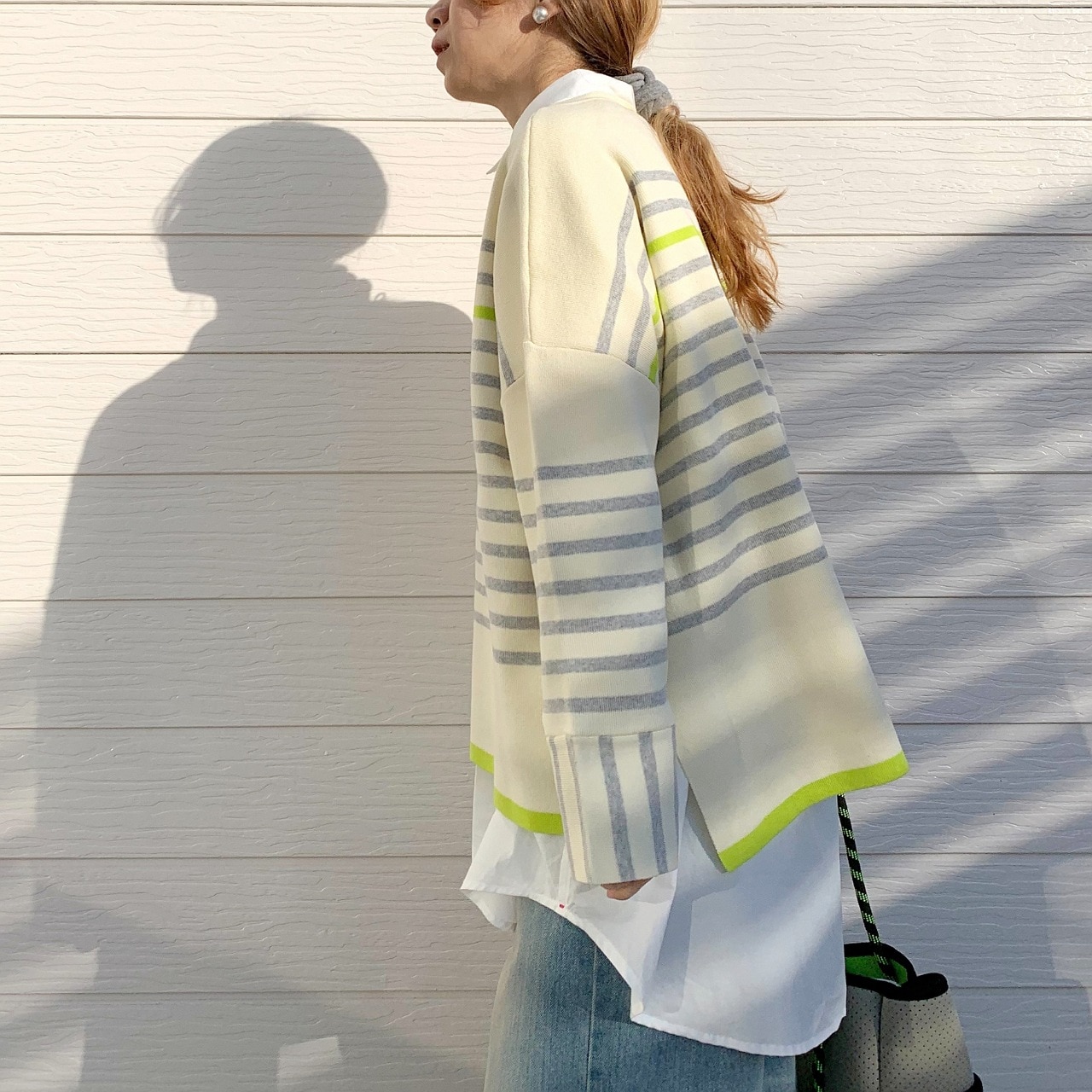 パネルボーダーニット イエロー Free