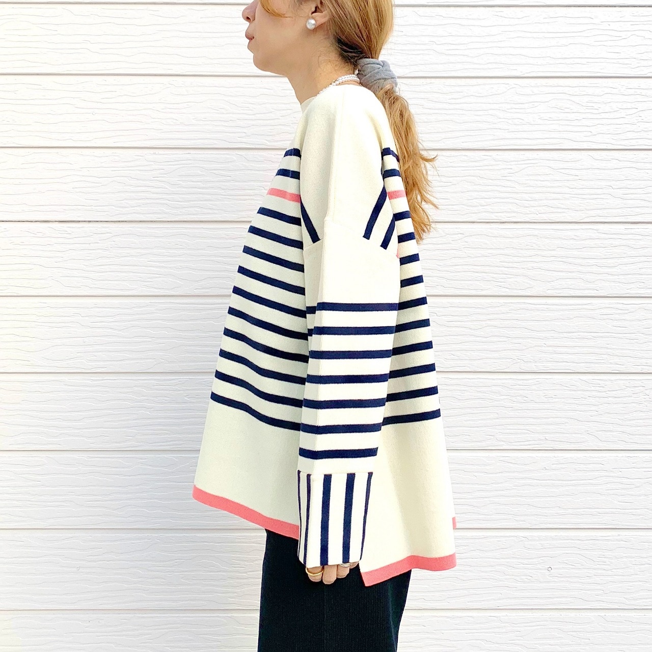 パネルボーダーニット ピンク Free