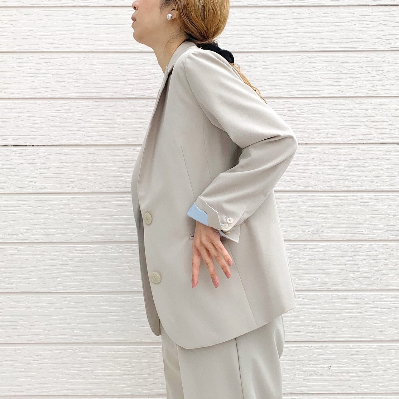 【セットアップ対応アイテム】TRストレッチピークドラぺルジャケット ライトベージュ Free