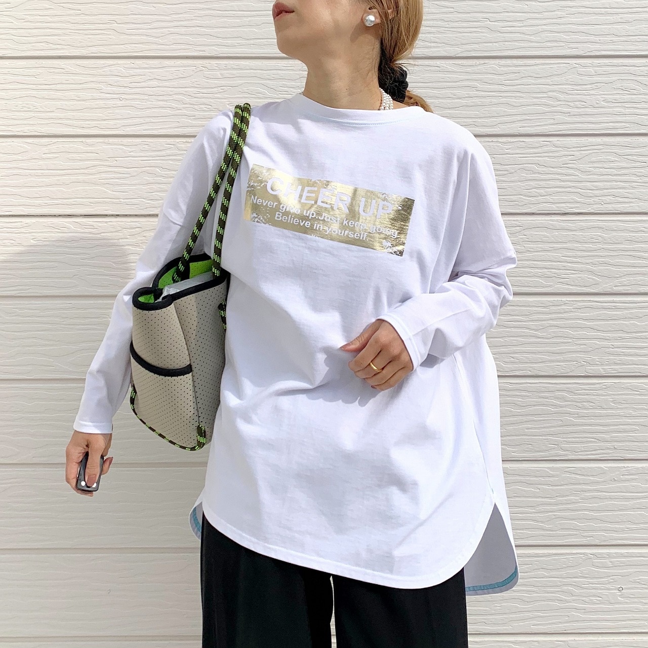 スクエア箔ロンT ホワイト Free