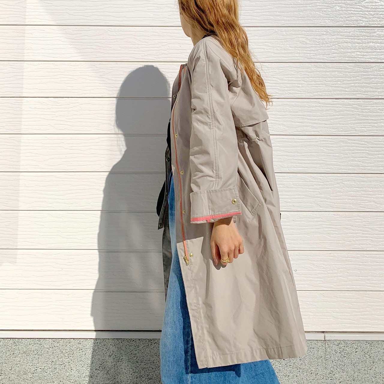 ノーカラードット釦コート ベージュ Free