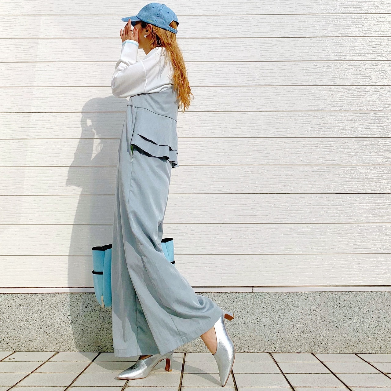 バックフリルキャミサロペット ライトブルー Free