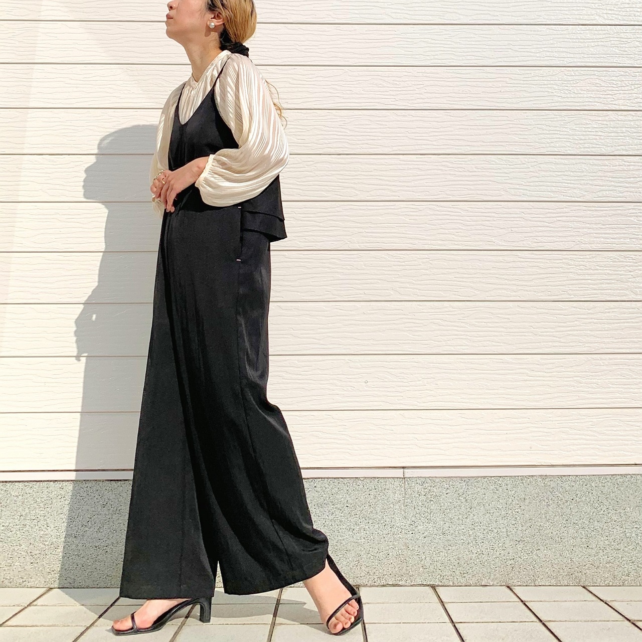 バックフリルキャミサロペット ブラック Free