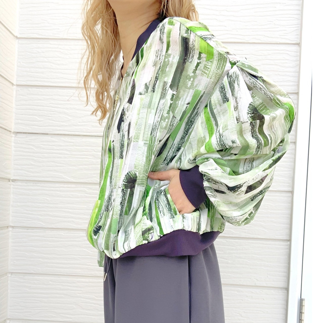 ニュアンスカラーブルゾン グリーン Free