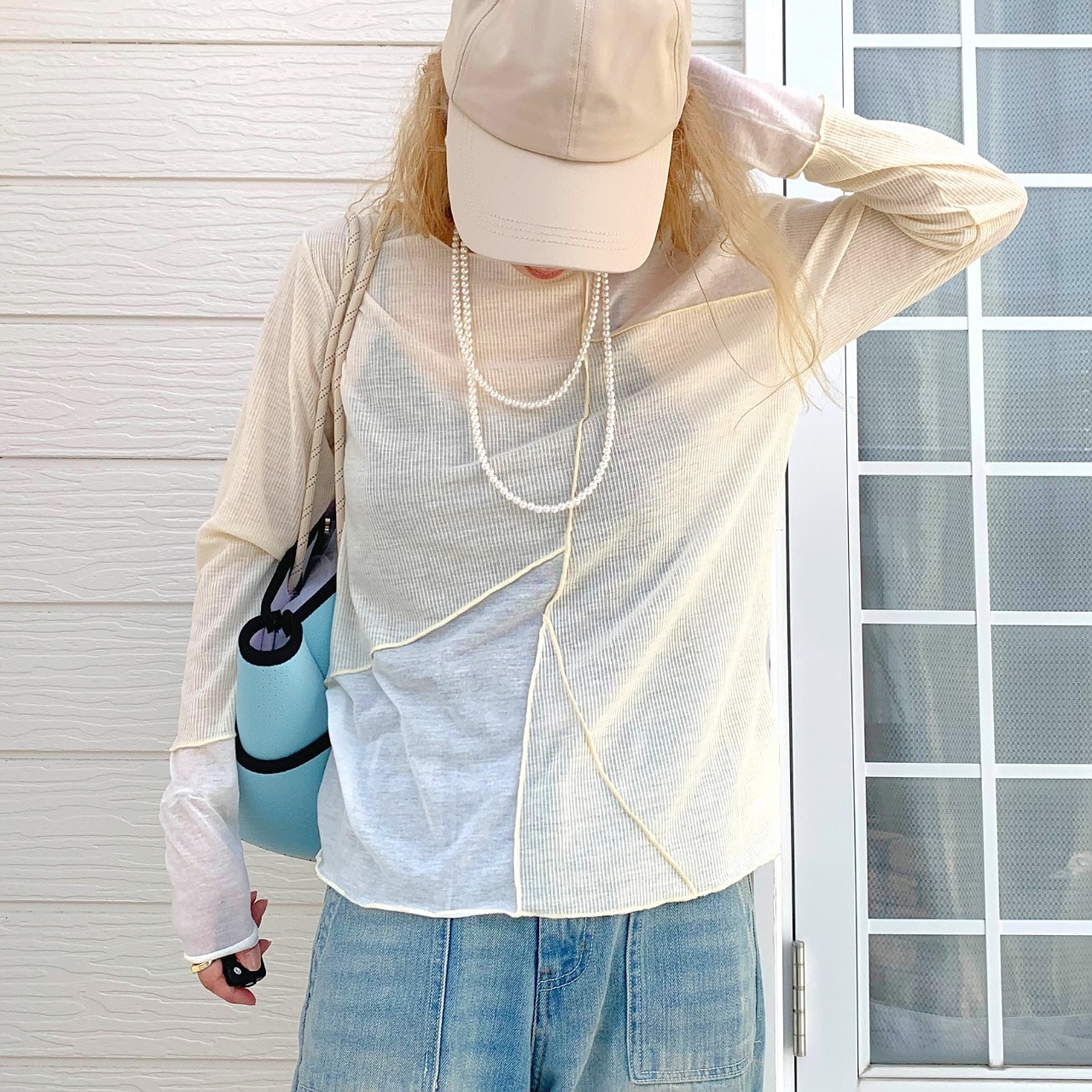 ブロック切り替えトップス アイボリー Free