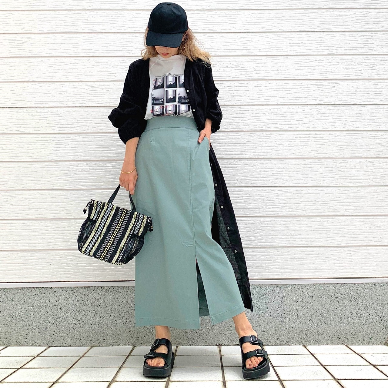 ストレッチタイトスカート グリーン Free