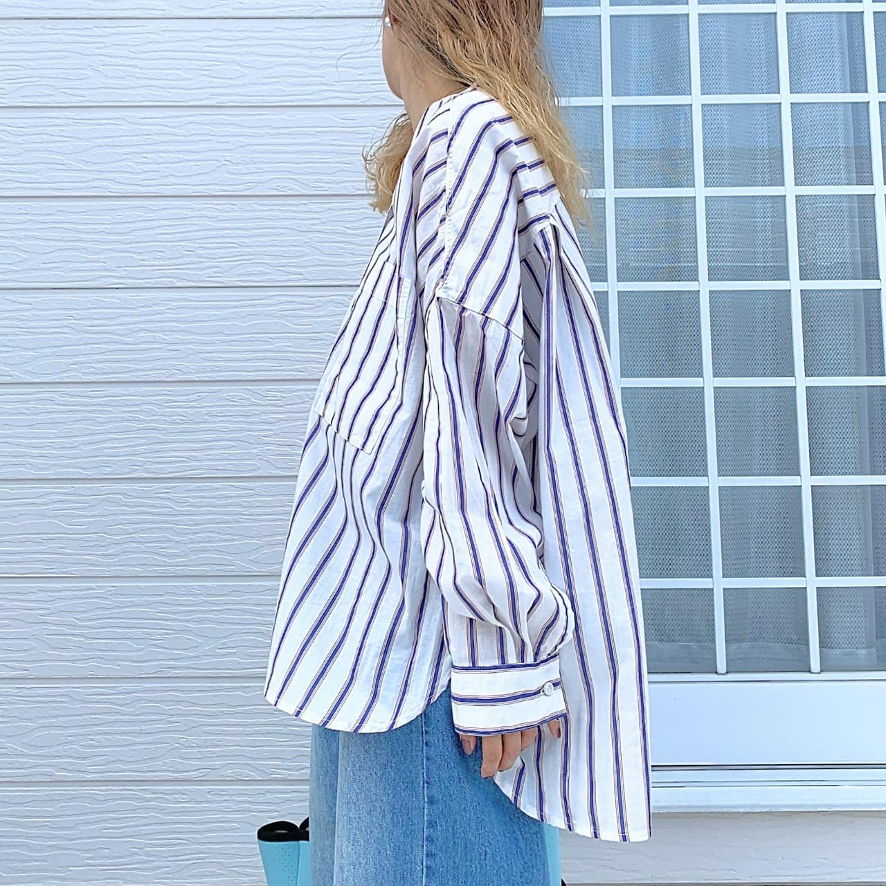 キャンブリックボイルマルチストライプシャツ ホワイト Free