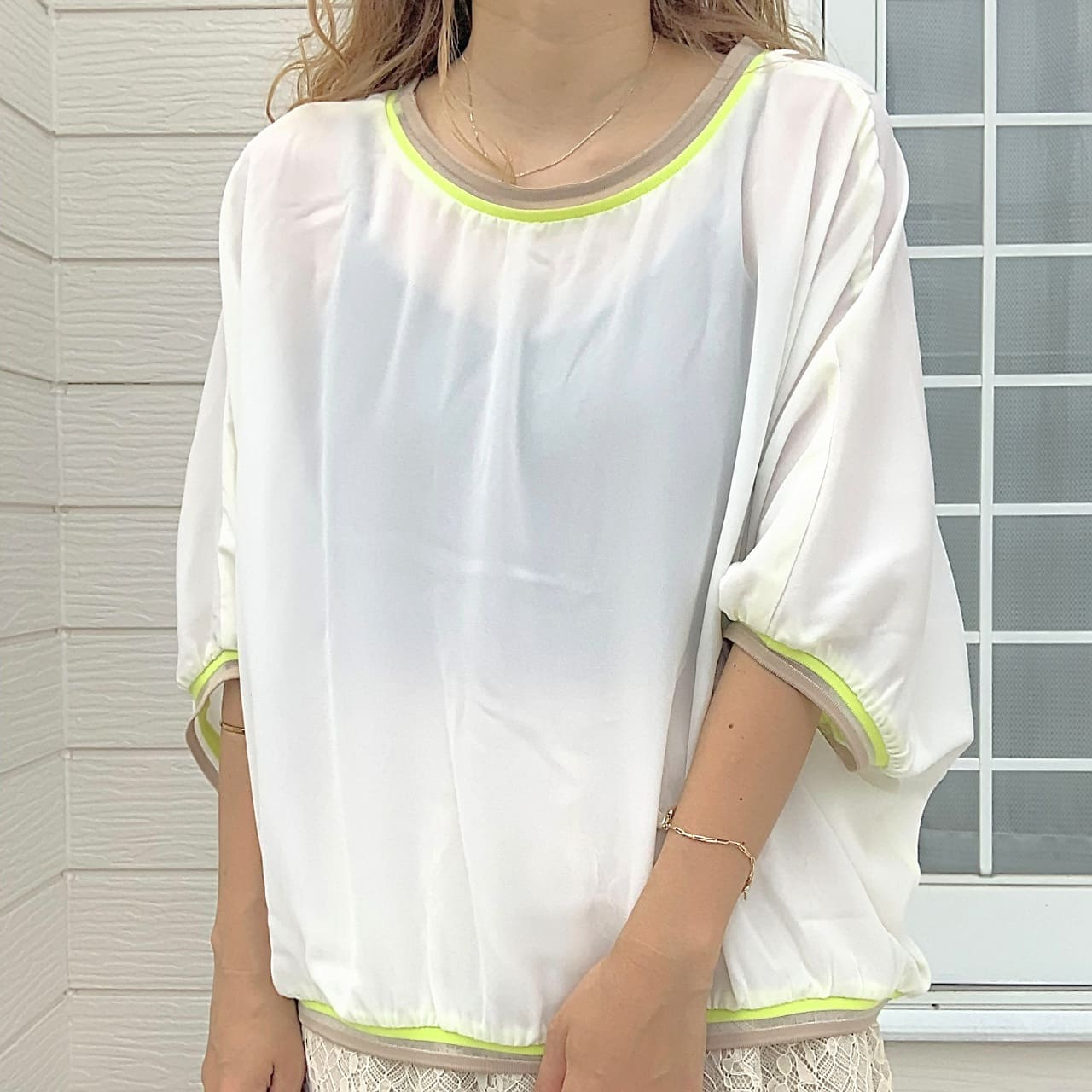 リブネックグログラントップス ホワイト Free