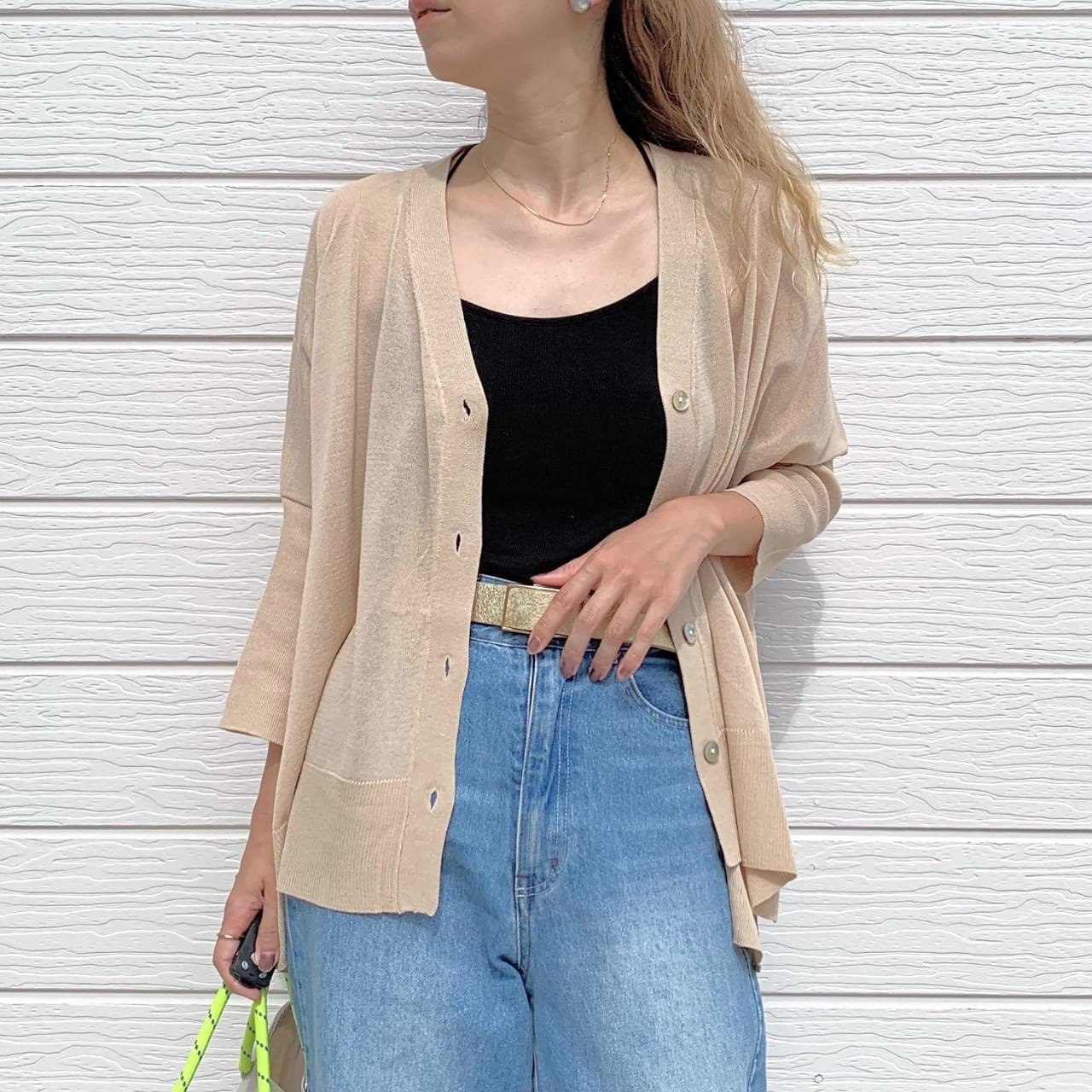  接触冷感ボックスカーデ ベージュ Free