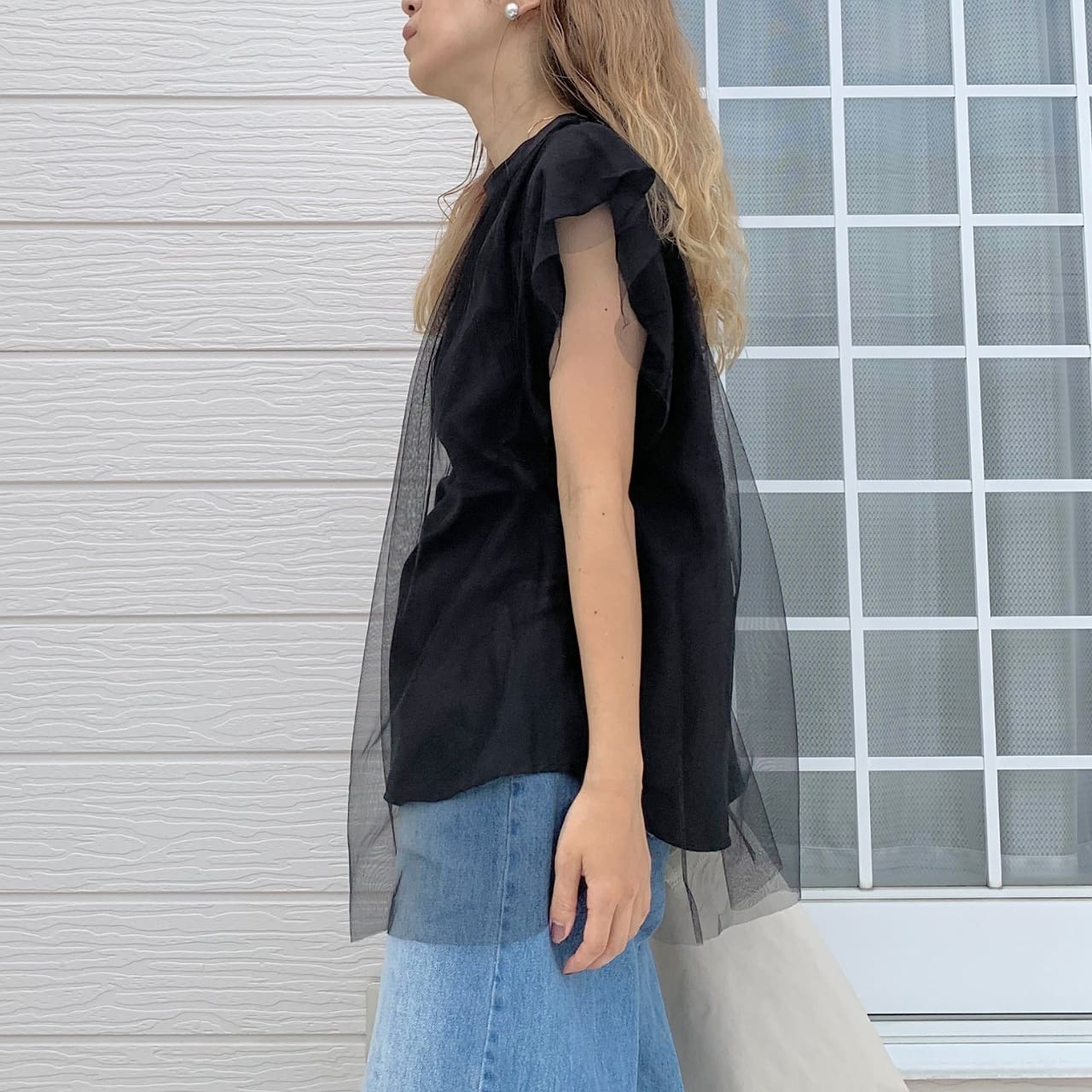 フレアスリーブブラウス ブラック Free