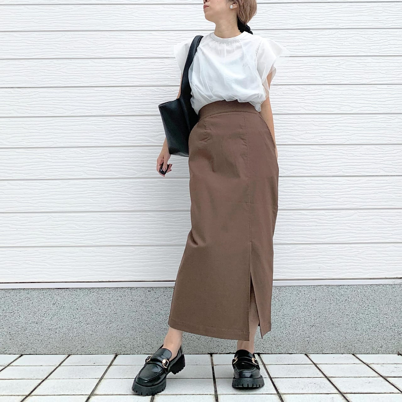 ストレッチタイトスカート ブラウン Free