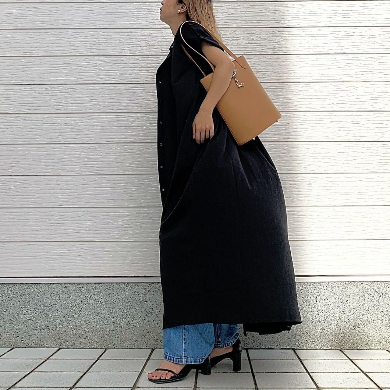 スパンロンルーズワンピース ブラック Free