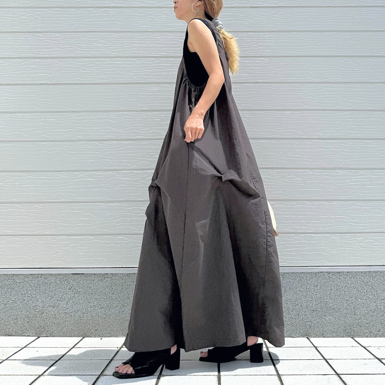 リブ付きワンピース ブラウン Free