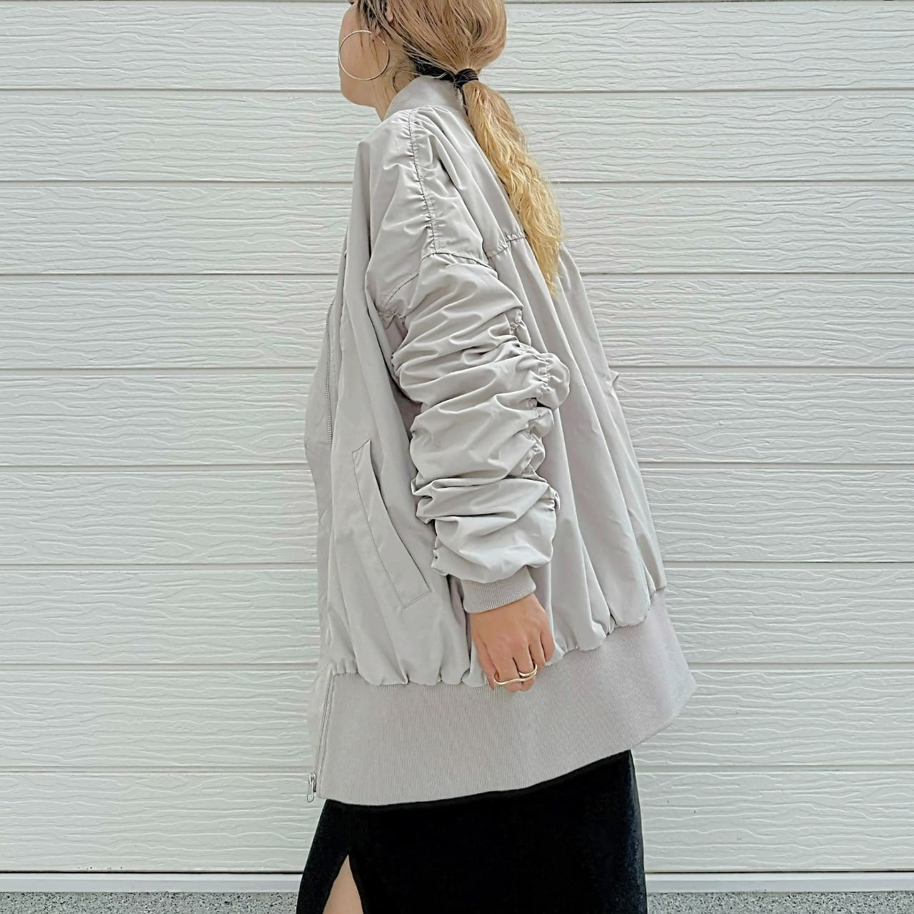 MA-1ギャザーブルゾン グレージュ Free