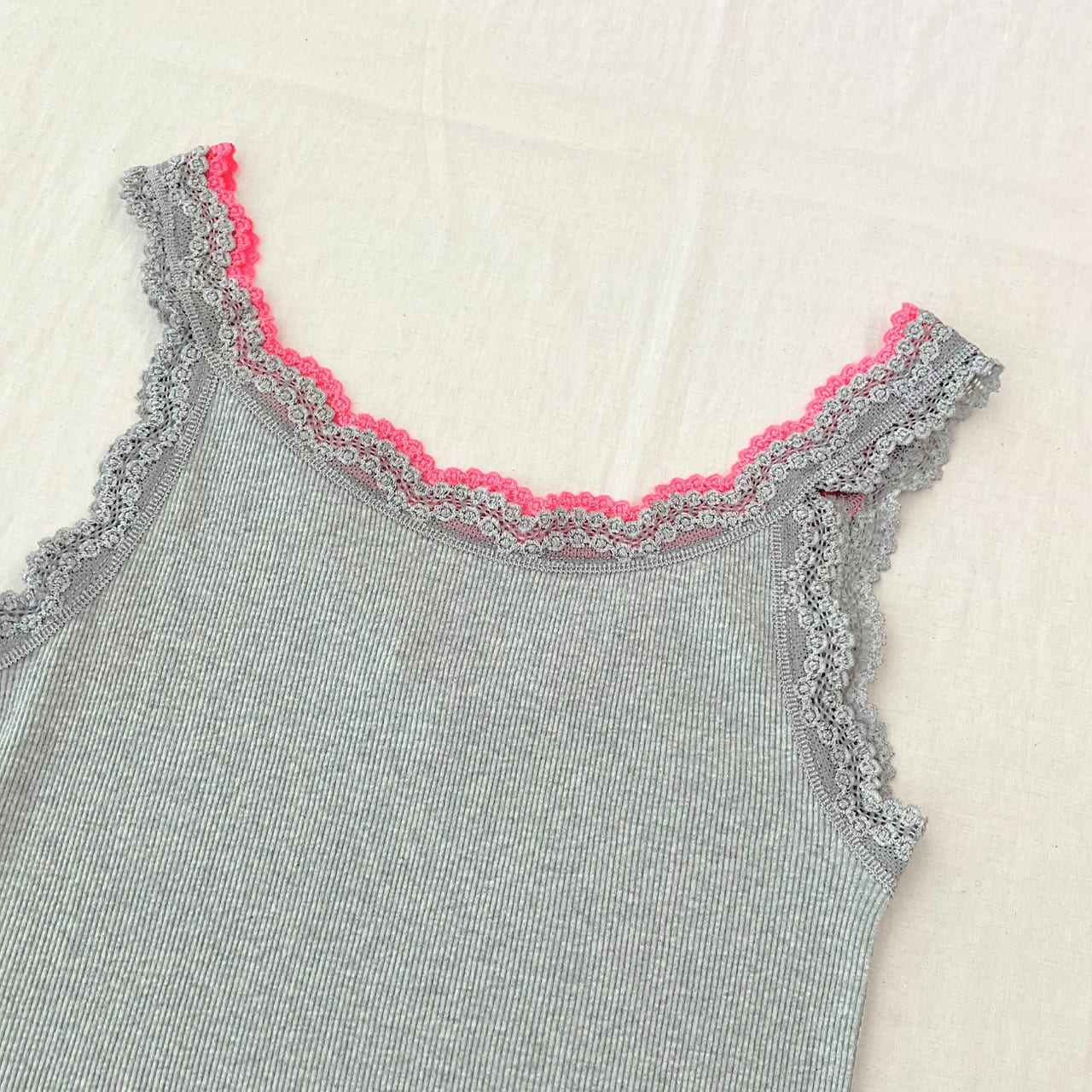 【定番】バイカラーテレコタンク グレー Free