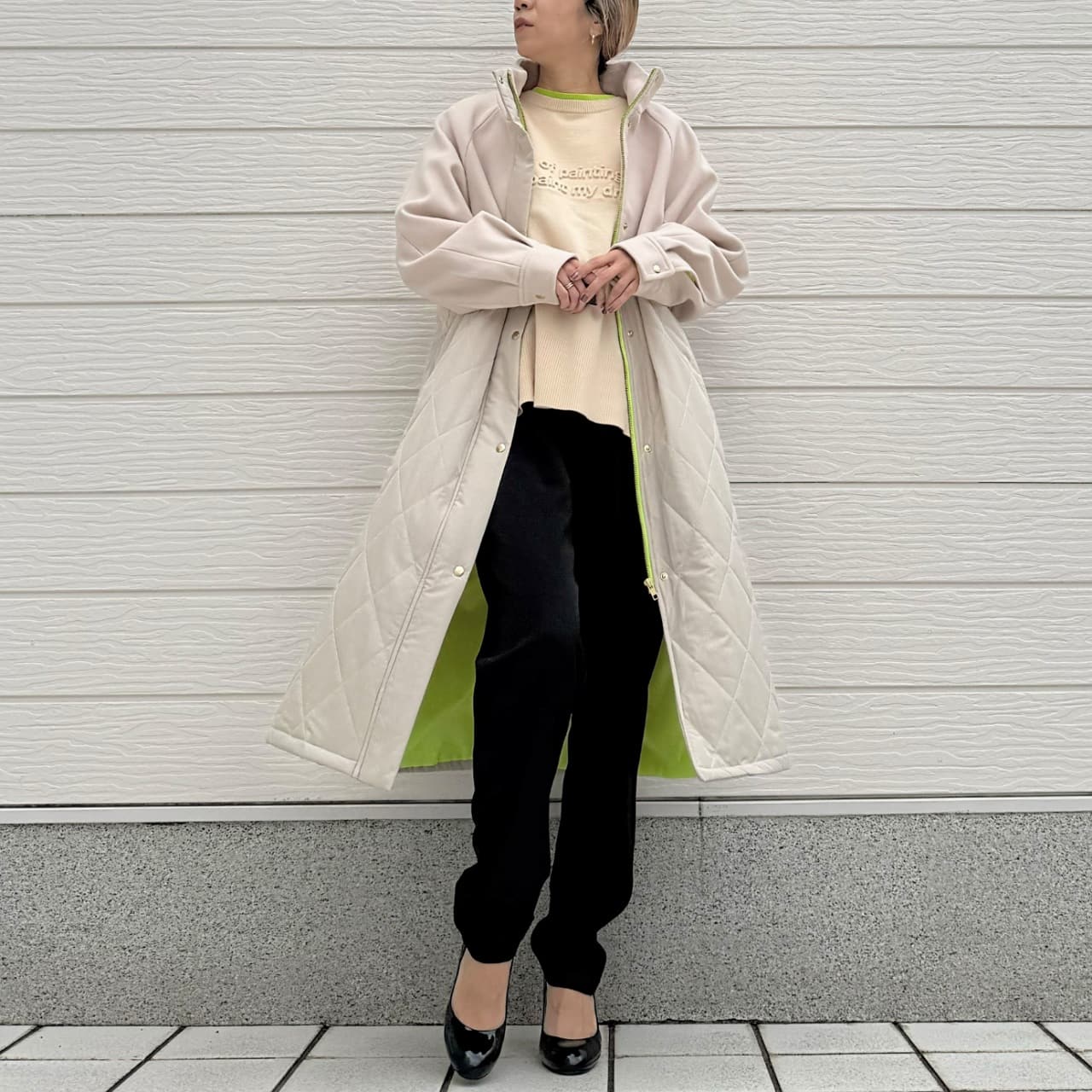 キルトオーバーコート アイボリー Free