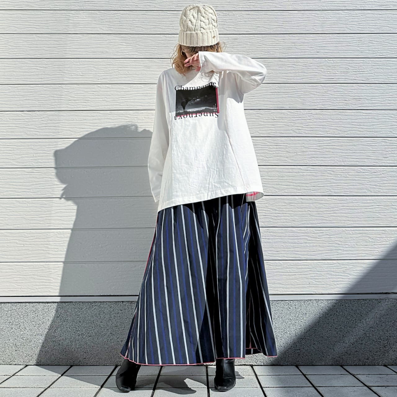 メモリーマルチストライプスカート ネイビー Free