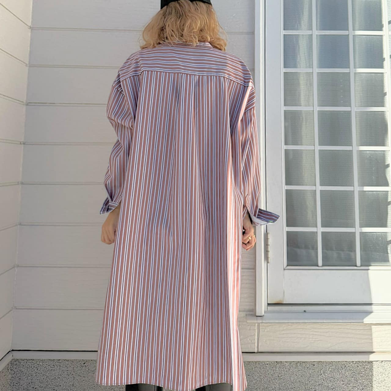 ポケット刺繍ロングシャツ ブラウン Free