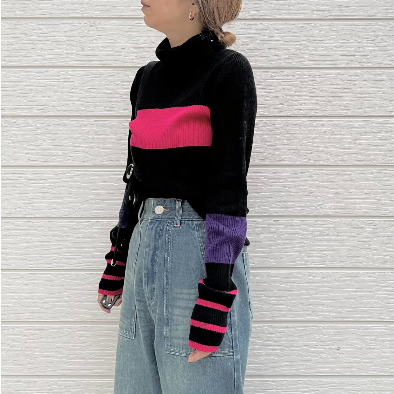 リブタートルカラーニット ブラック Free