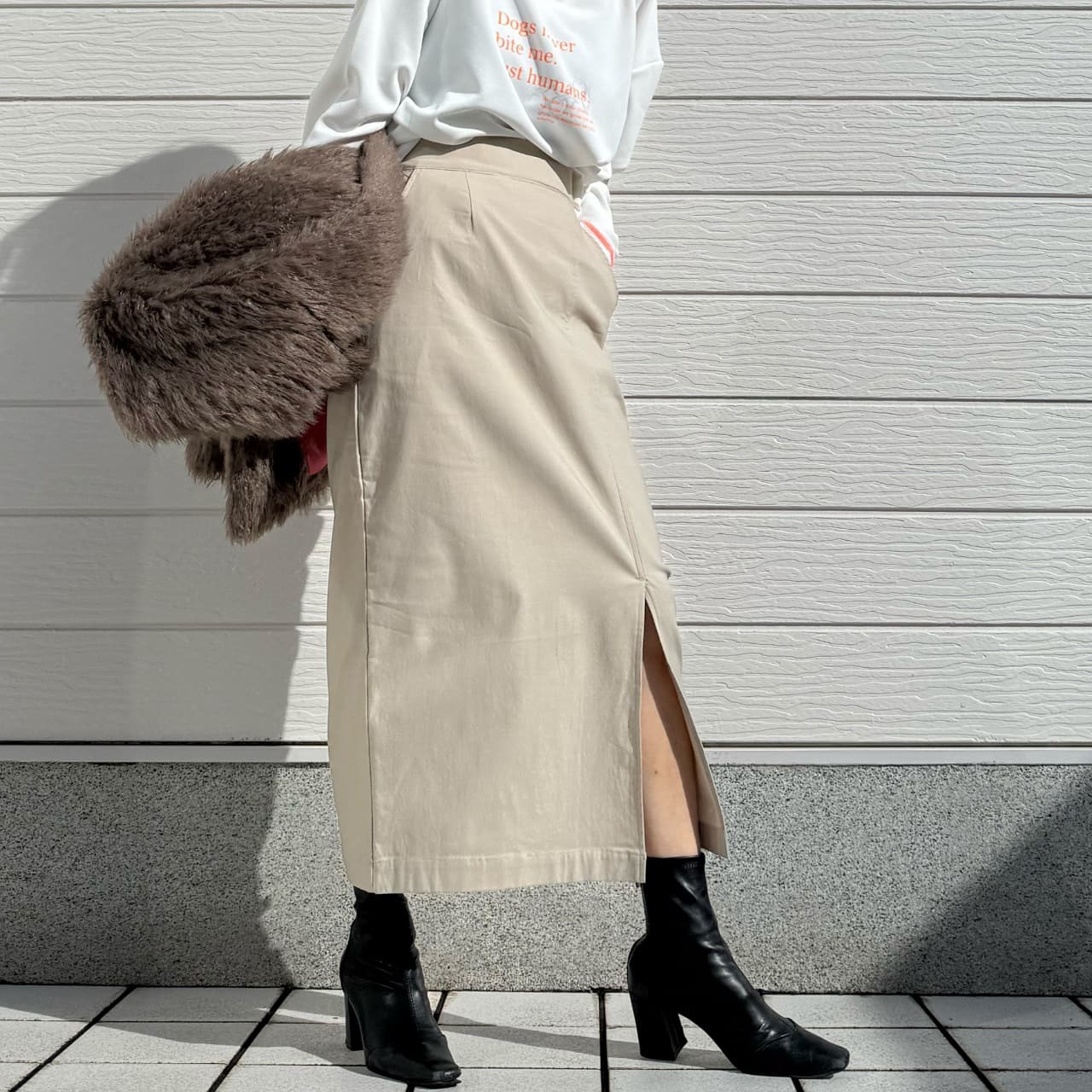 裏毛ストレッチタイトスカート チャコールグレー Free