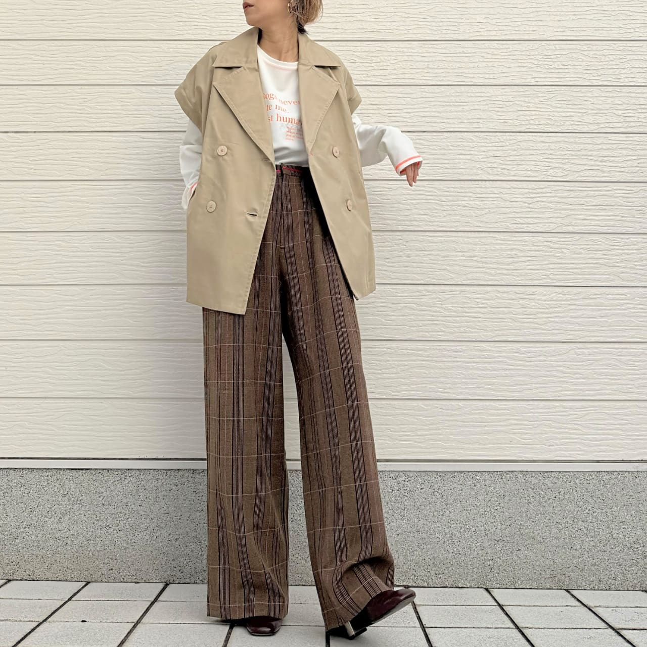 グログランラインチェックパンツ ブラウン Free