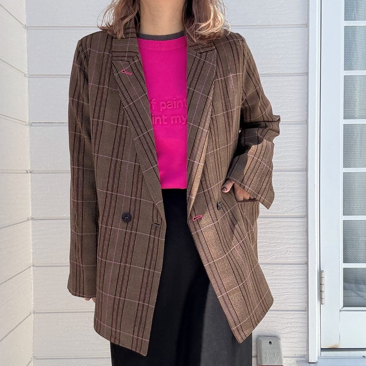 チェックジャケット ブラウン Free