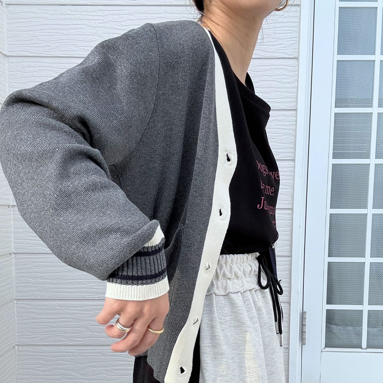 バイカラーカーディガン グレー Free