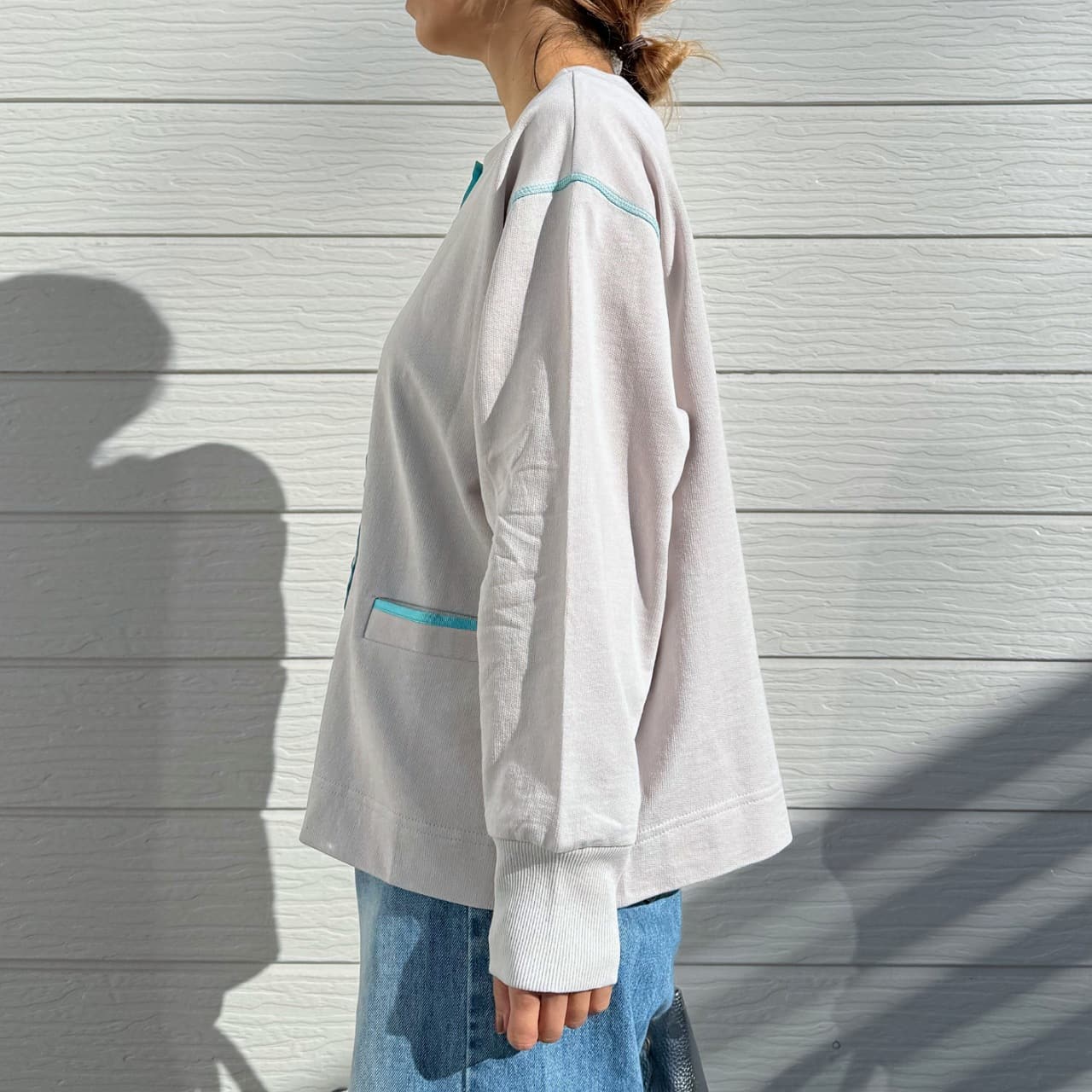 ミニ裏毛ラインボックスカーデ ライトグレー Free