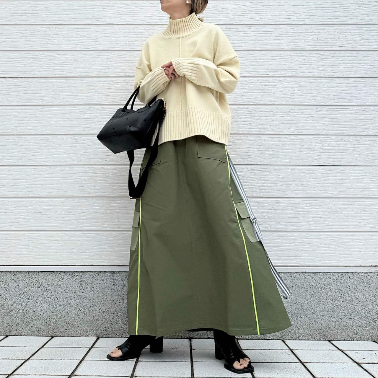 切替サイドZipラインスカート カーキ Free