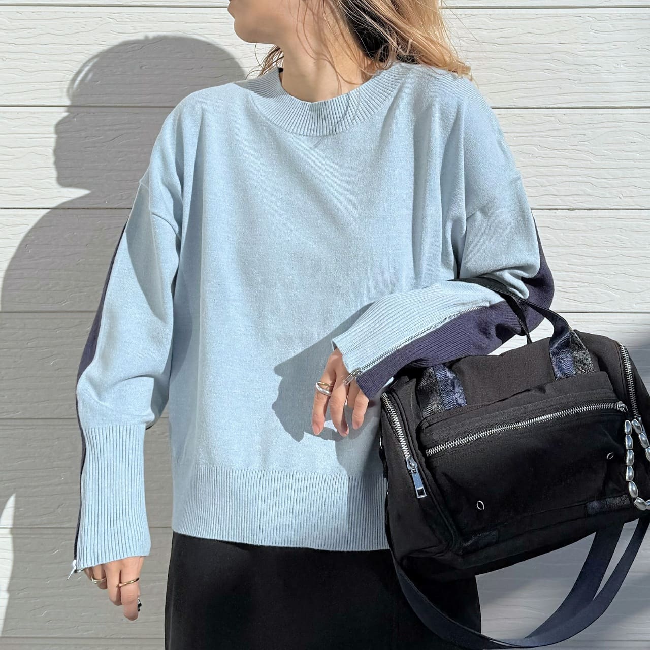 バイカラーZipニット ブルー Free