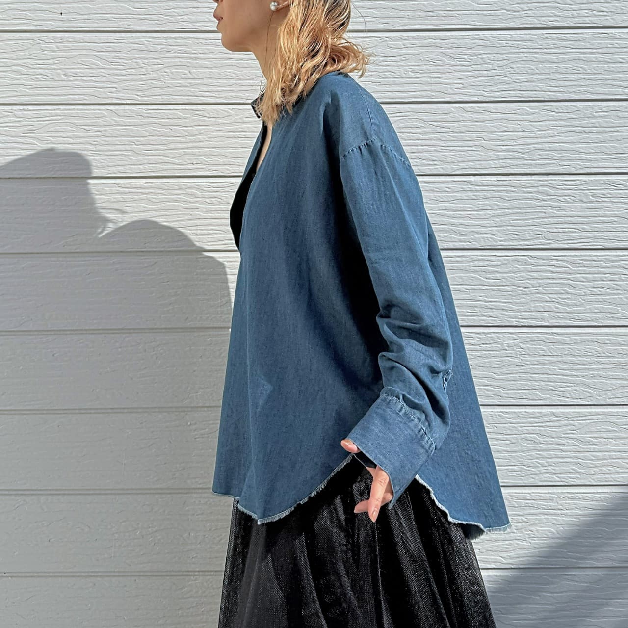 デニムスキッパーシャツ インディゴ Free