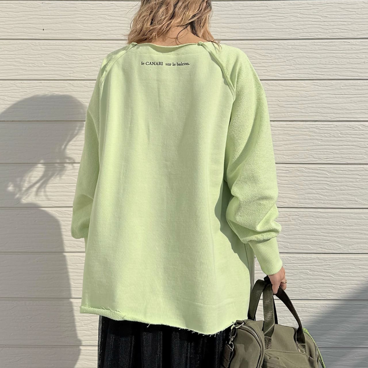 ボートネックラグラン裏毛トップス ライトグリーン Free