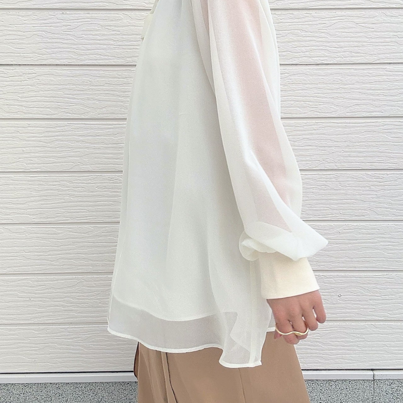 結びボウタイリブブラウス ホワイト Free