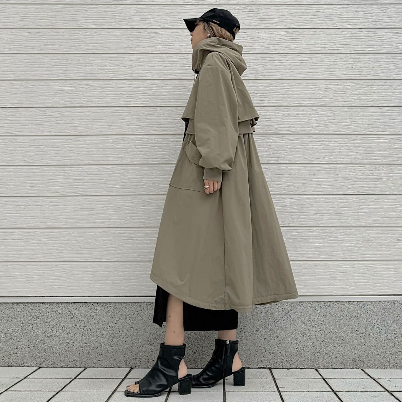 リブドッキングミリタリーコート カーキ Free