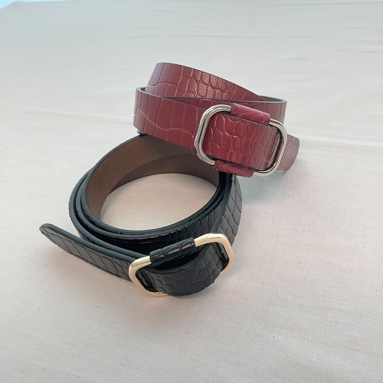 クロコ型押しベルト ボルドー Free