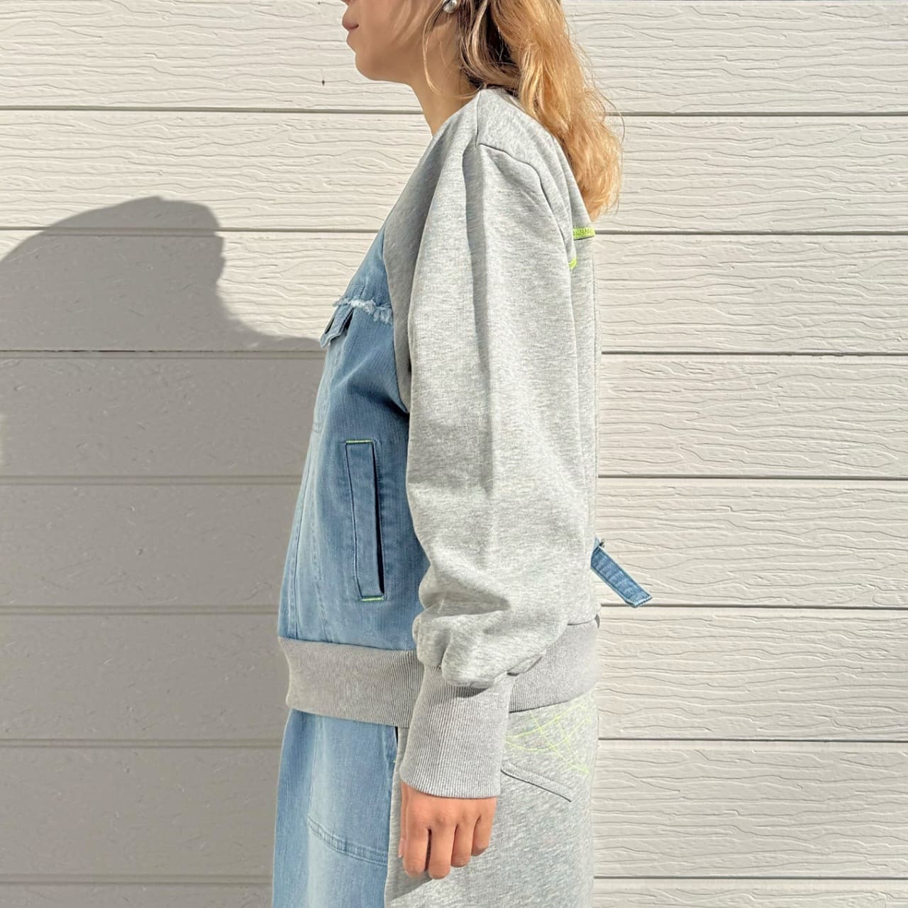 デニム裏毛ドッキングトレーナー ライトブルー Free