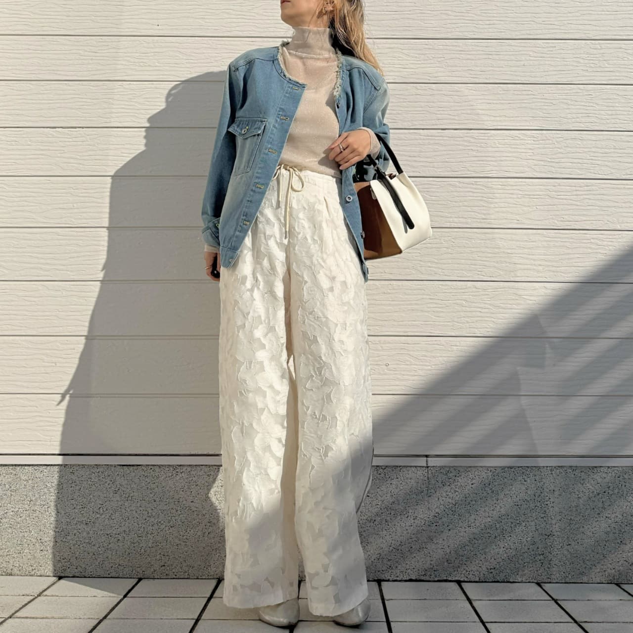 ジャガードワイドパンツ ホワイト Free