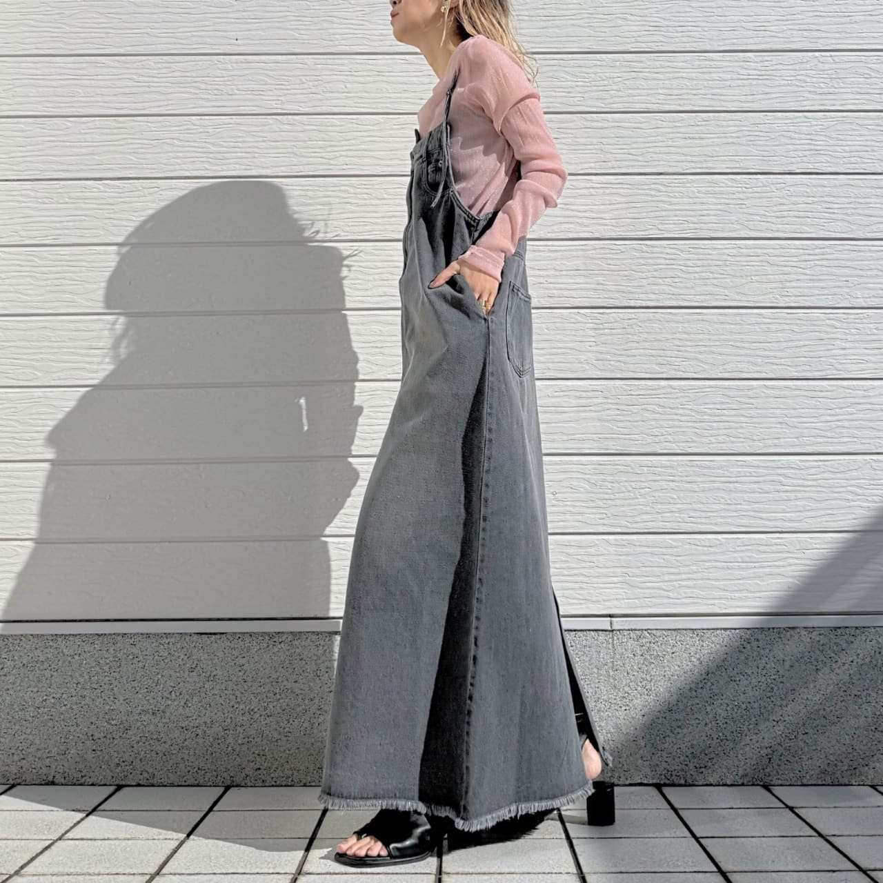 デニムキャミワンピース ブラックデニム Free