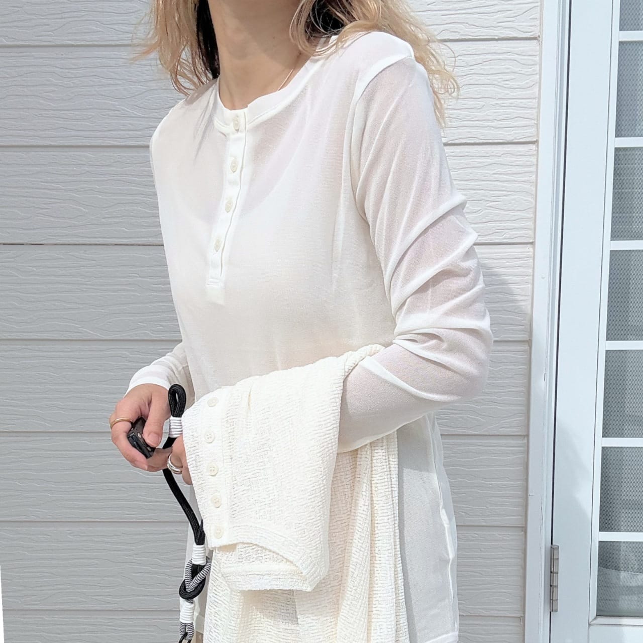 シアーヘンリーネックトップス アイボリー Free