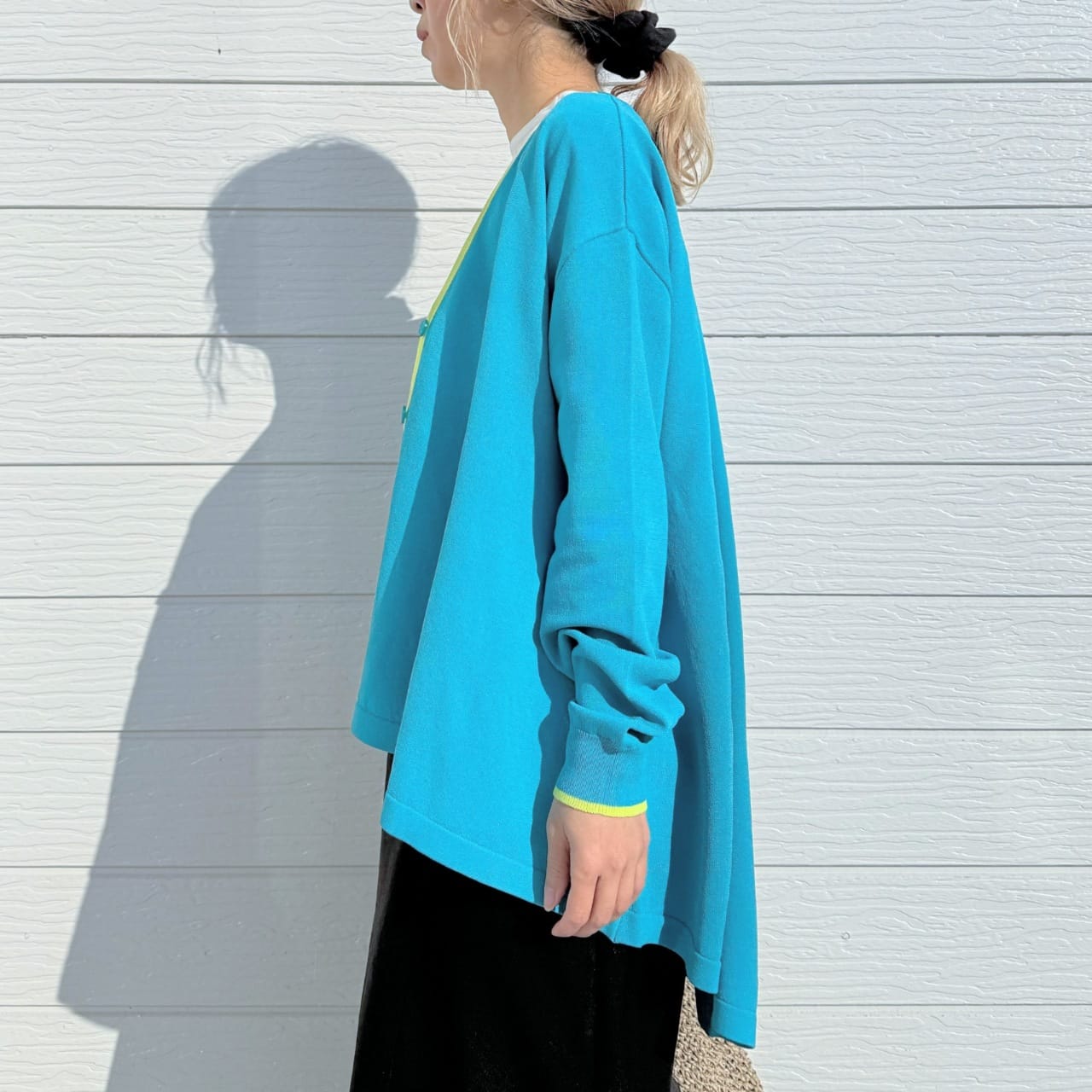 バイカラーラインフレアカーデ ターコイズブルー Free