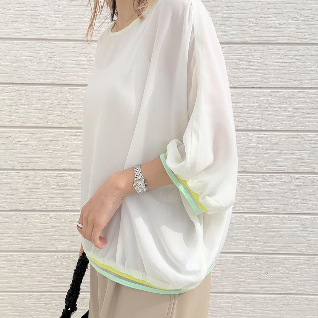 リブヘムライントップス ホワイト Free